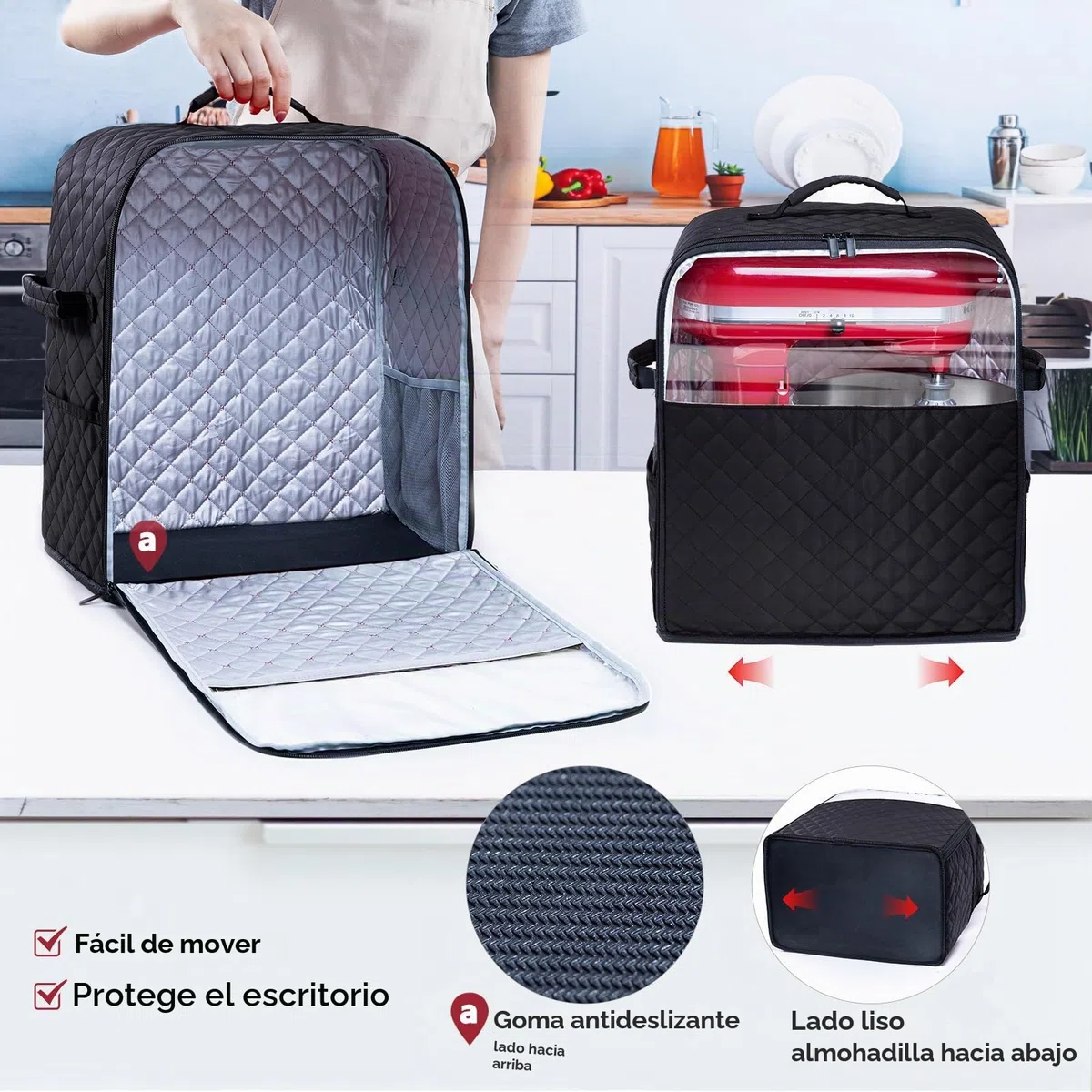 BAGSPRITE - Funda para batidora amasadora de Pedestal, Compatible con la batidora KitchenAid, Almacenamiento para Modelos de Vaso de 4,25/4,7 litros, Bolsillos Laterales para Accesorios de Cocina