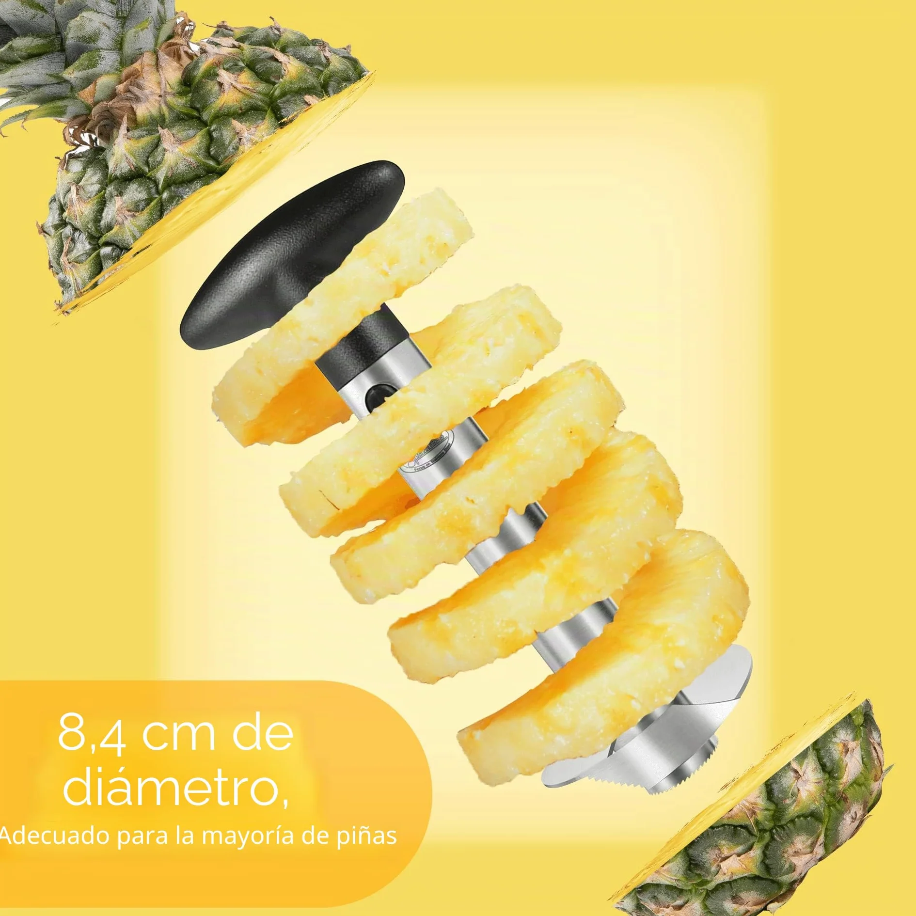 Newness Cortador de Piña de Acero Inoxidable,pelador de piña, Herramienta para el hogar y la Cocina con Cuchilla Afilada para Anillos de Frutas dicadas, [Mejorada, Reforzada, Gruesa]