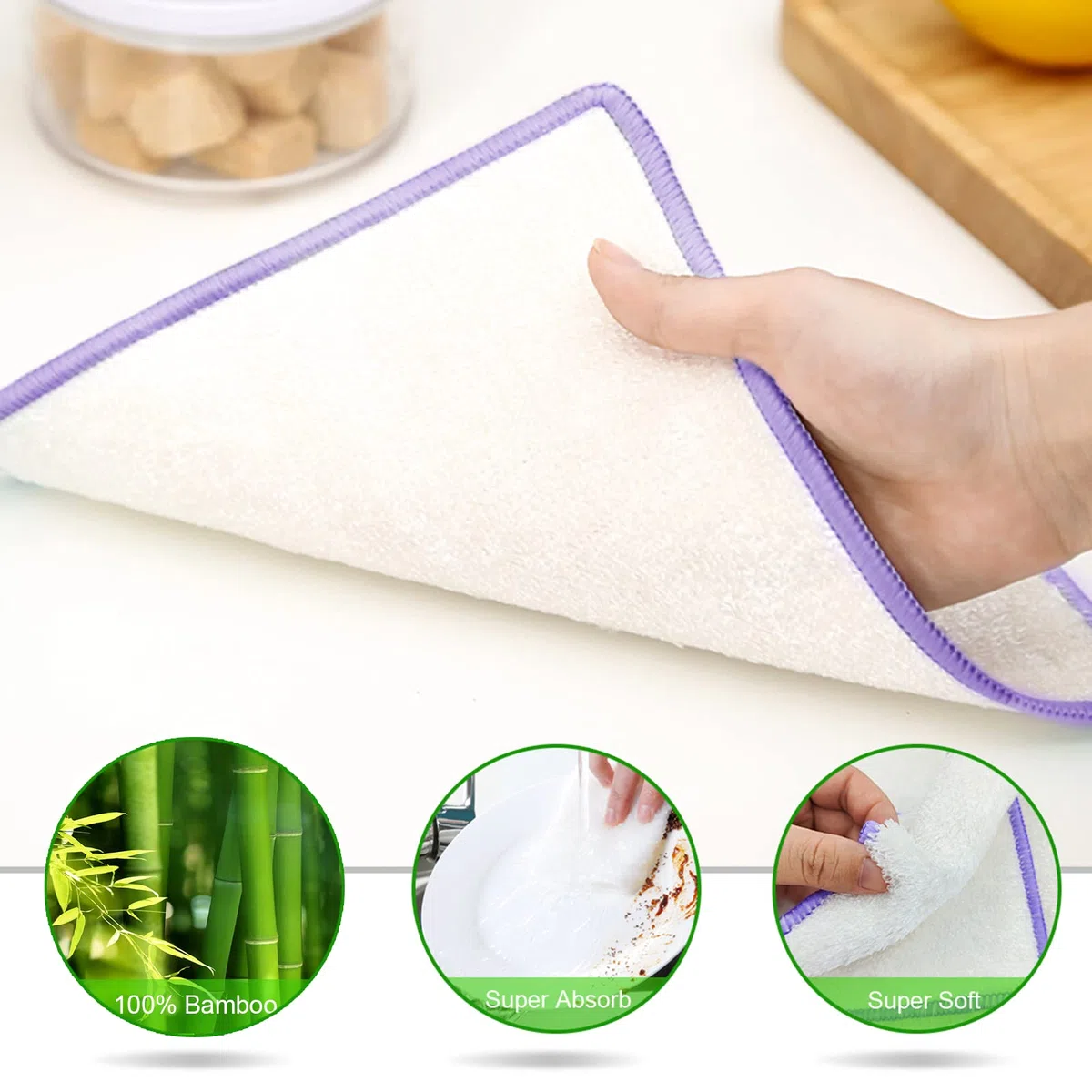 Juego de 8 paños de bambú absorbentes, paños de bambú para limpieza, reutilizables, 18 x 23 cm, para cocina, baño, vidrio y hogar