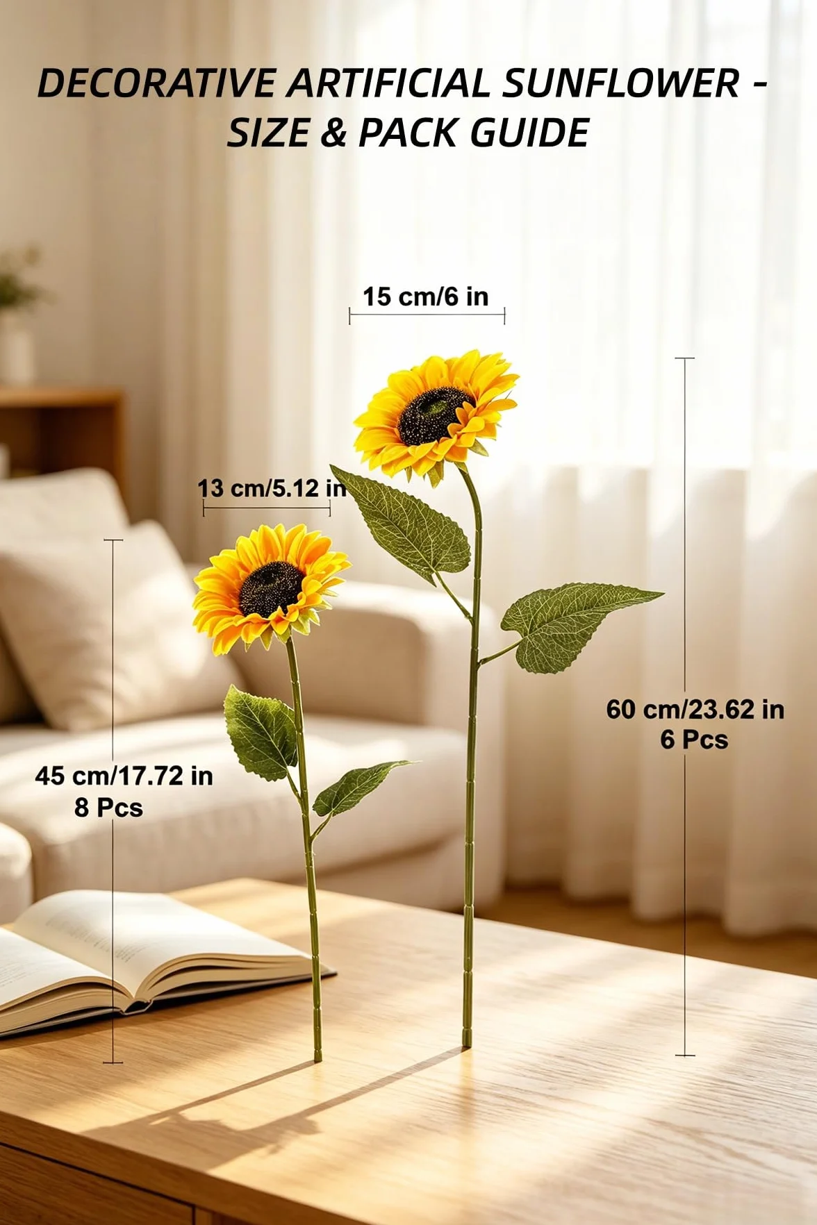 Laelfe 8 Piezas Girasoles Artificiales Grandes, 45 cm Flores Girasoles Amarillas de Plástico para Decoración de Hogar, Arreglos de Bodas, Fiestas de Cumpleaños y Mesa