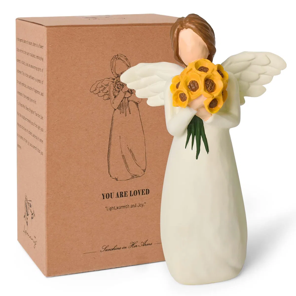 Figuras de ángel de la guarda, regalos de ángeles de girasol para mujeres, figura de ángel de girasol, decoración del hogar, estatua de ángel curativo pintada, con flores, regalos de ángel para