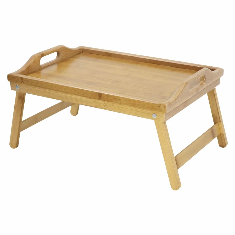 KKTONER Bandeja Portátil con Patas Plegables para Cama y Desayuno, Hecha de Bambú Natural