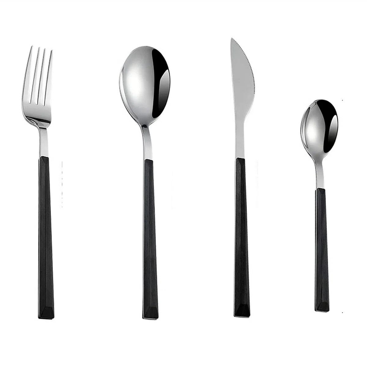 Conjunto de cubiertos de cubiertos de acero inoxidable Conjunto de cubiertos de acero inoxidable CUCHILLO CUCHILLO Tenedor Cuchara Cucharada Cucharada Cucharadita (Color : Black)