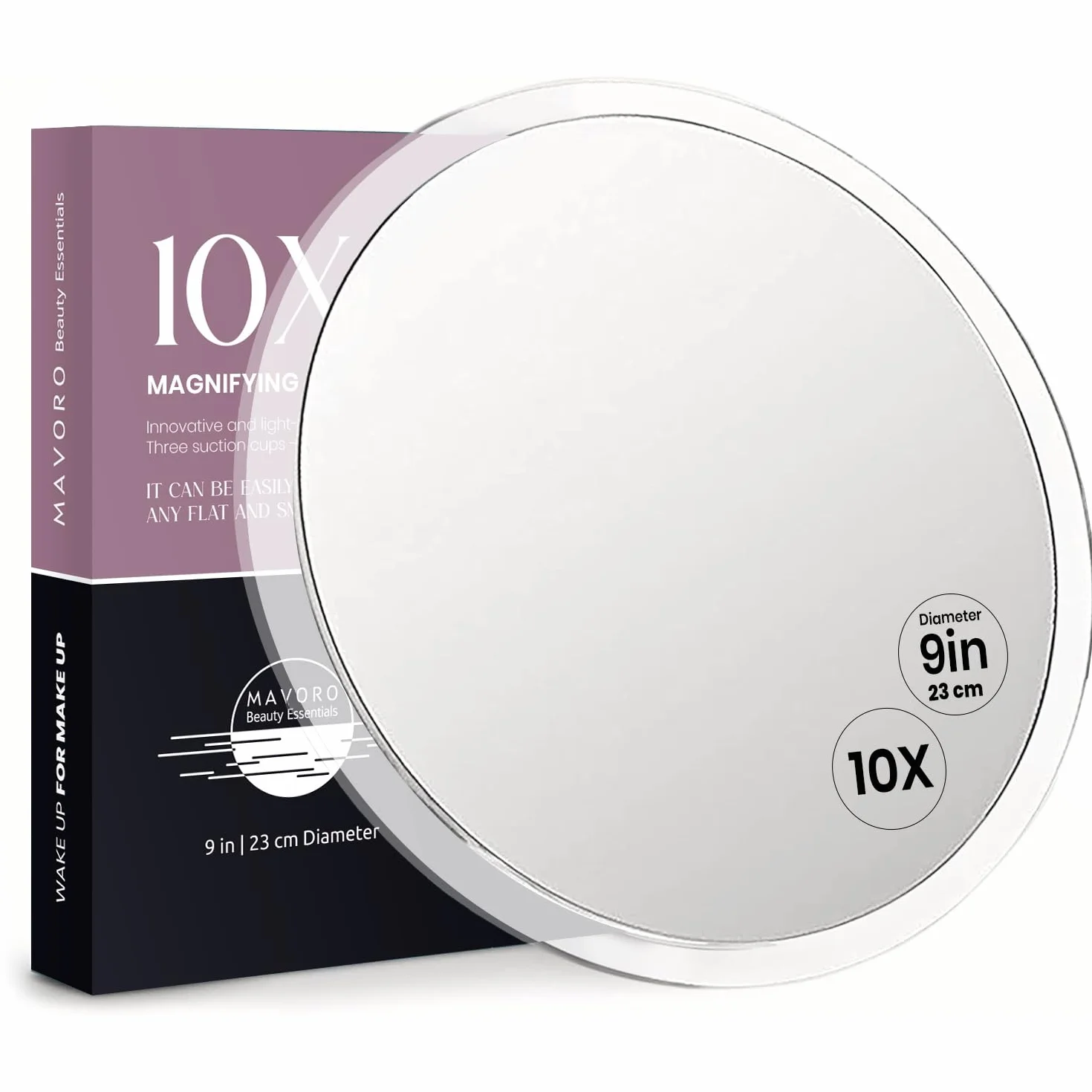 Mavoro Espejo Aumentador 23 cm con 3 ventosas Fuertes | Aumento 10X | Espejo de Maquillaje y cosméticos de Viaje portátil (10X)