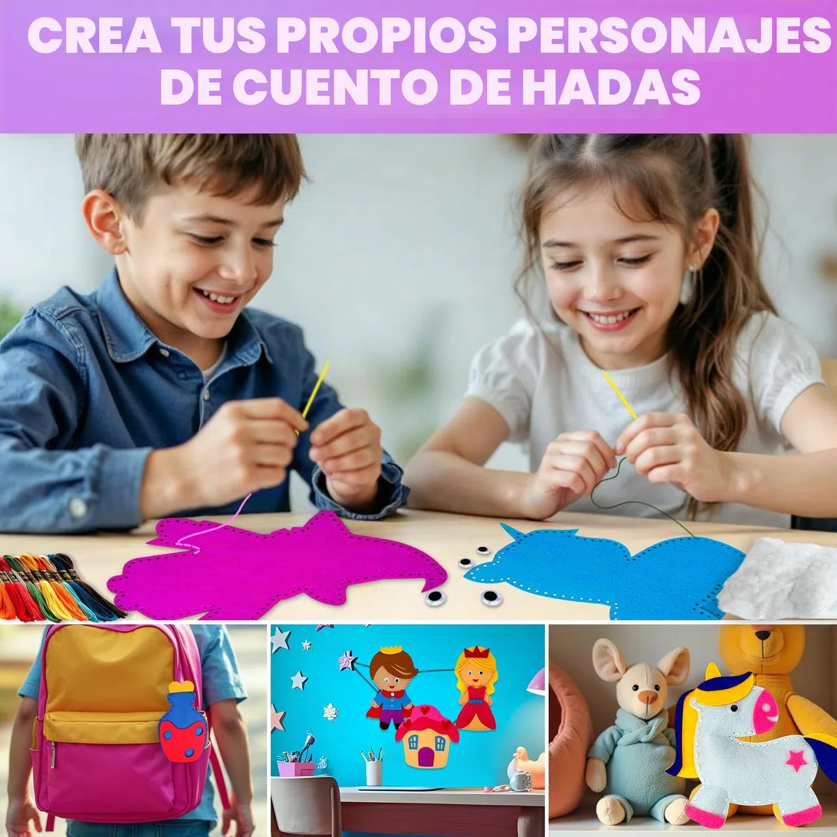 QUOKKA Manualidades Para Niños De 4 A 8 Años - Kit De Costura Para Principiantes Con Aguja E Hilo - Kit Básico De Costura Con 12 Cuentos De Hadas - Manualidades Divertidas Para Niños