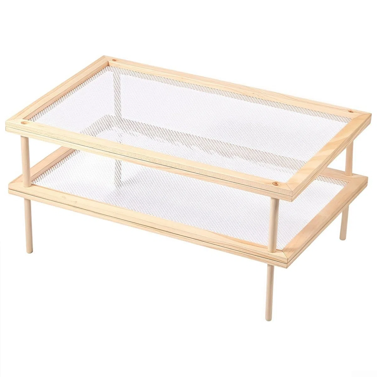 Yhenlovtt Layout - Estante de secado de hierbas apilable para pasta con soporte para secadora de alimentos, multicapa para almacenamiento y organización de cocina, soporte de madera para H (doble capa