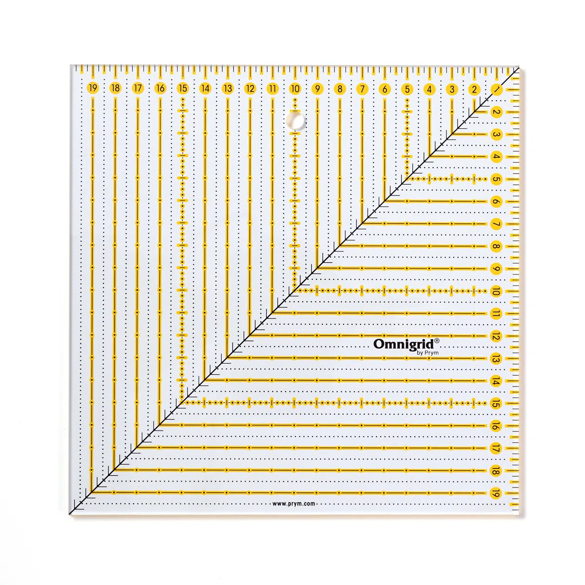 Prym Patchwork-Lineal Square 20 x 20 cm Omnigrid Ruler, Yellow, Transparent