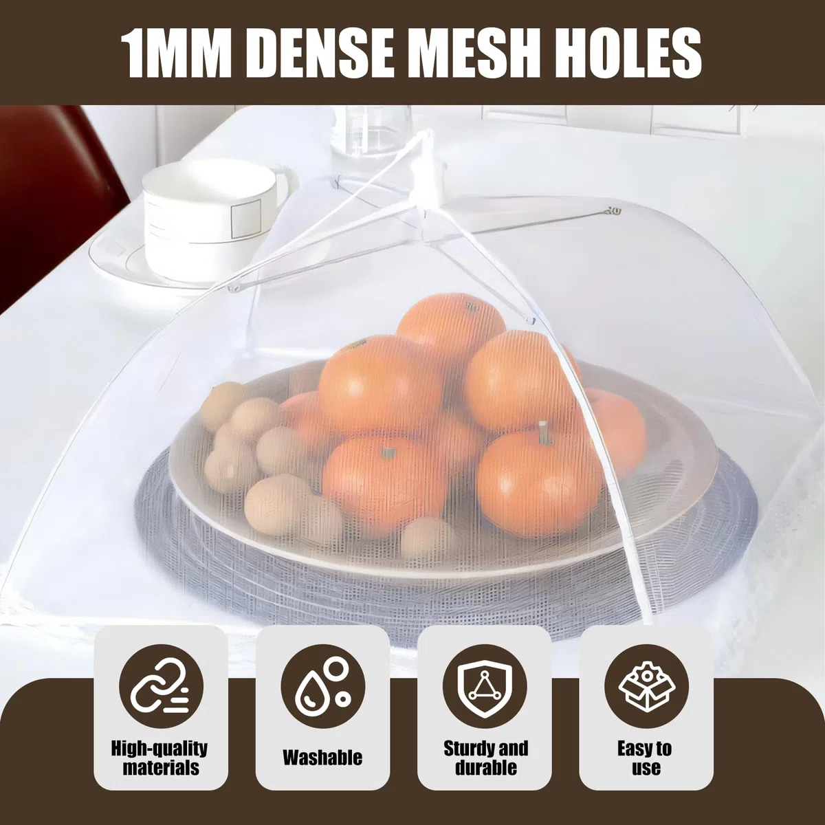 Juego de 6 cubiertas para moscas plegables para alimentos, reutilizables, antimoscas para cocina, pícnic y jardín, red de frutas, para proteger frutas y pasteles, 32 x 32 cm