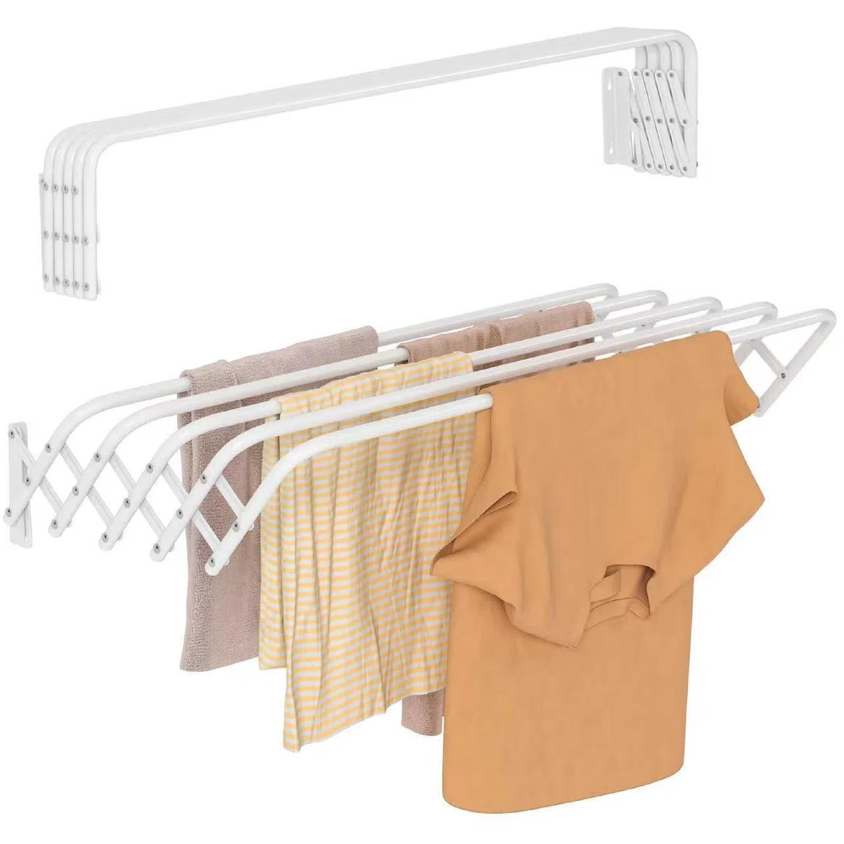 SHANN Tendedero Extensible Pared 60cm - Tendedero Plegable de Pared de Interior o Exterior de Acero Blanco - Tendedro con 5 Barras y 3 Metros de tendido