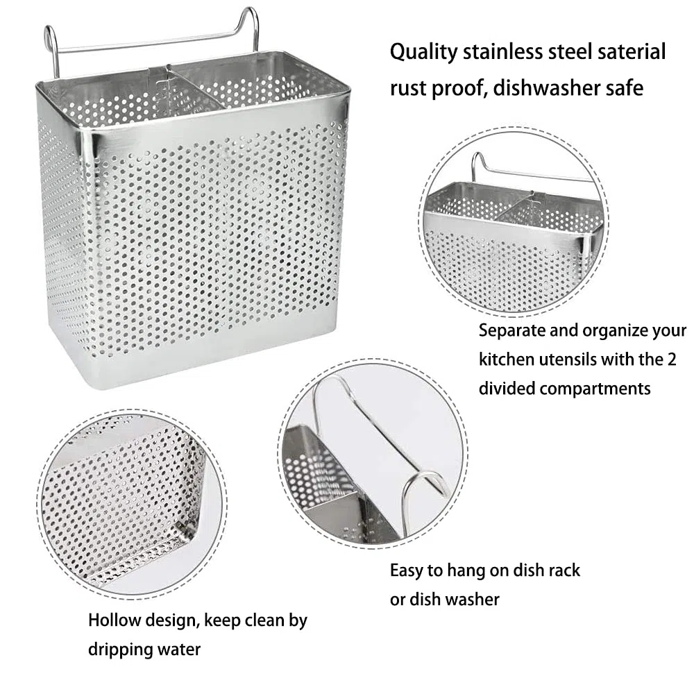 Organizador de Fregadero, Utensilios Estante de Secado, Escurridor de Cubiertos, Que Cuelga Escurridor Rack de Almacenamiento, 2 Compartimentos, para Tenedor Cuchara de Los Palillos (A)