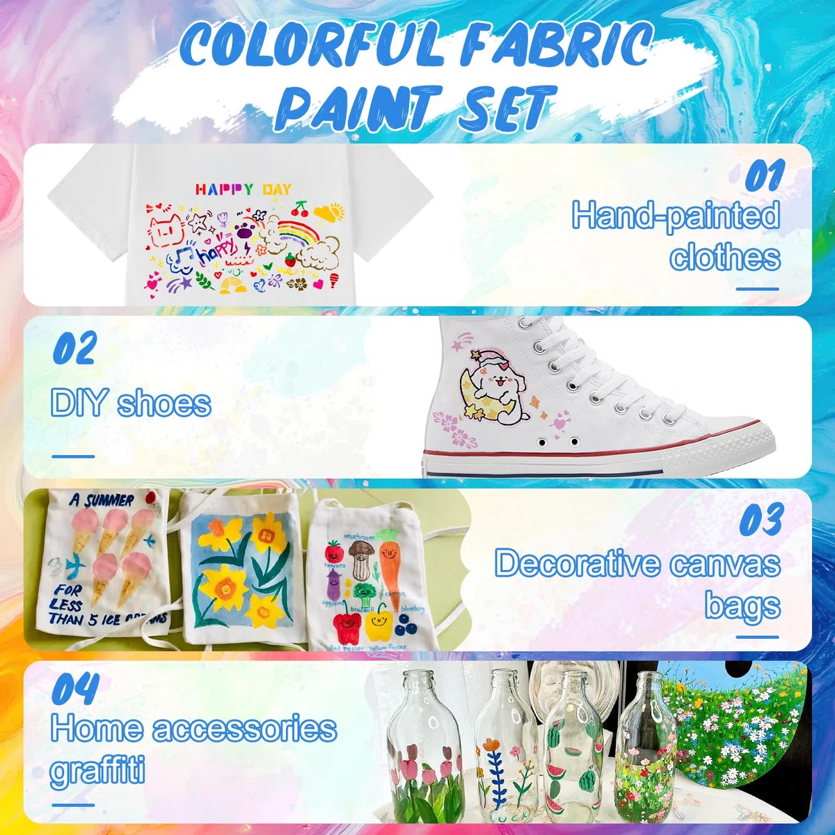 Pintura Textil Permanente y Lavable 12*25ml, Pintura de Tela, Pintura Textil, Fabric Paint, Pintura para Tela Permanente y Lavable, Adecuado para Pintar Sobre Diversos Tejidos, con 4PCS Plantillas