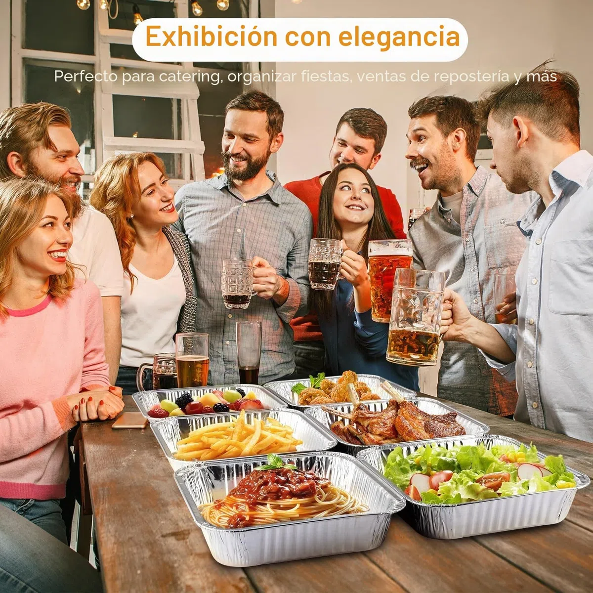 LATERN 50 Piezas Bandejas para Hornear de Papel de Aluminio, 20CM x 20CM x 4CM Bandejas Desechables para Asar Apto para Horno y Congelador Cocinar Hornear Sartenes para Asar para Fiestas Servir Comida