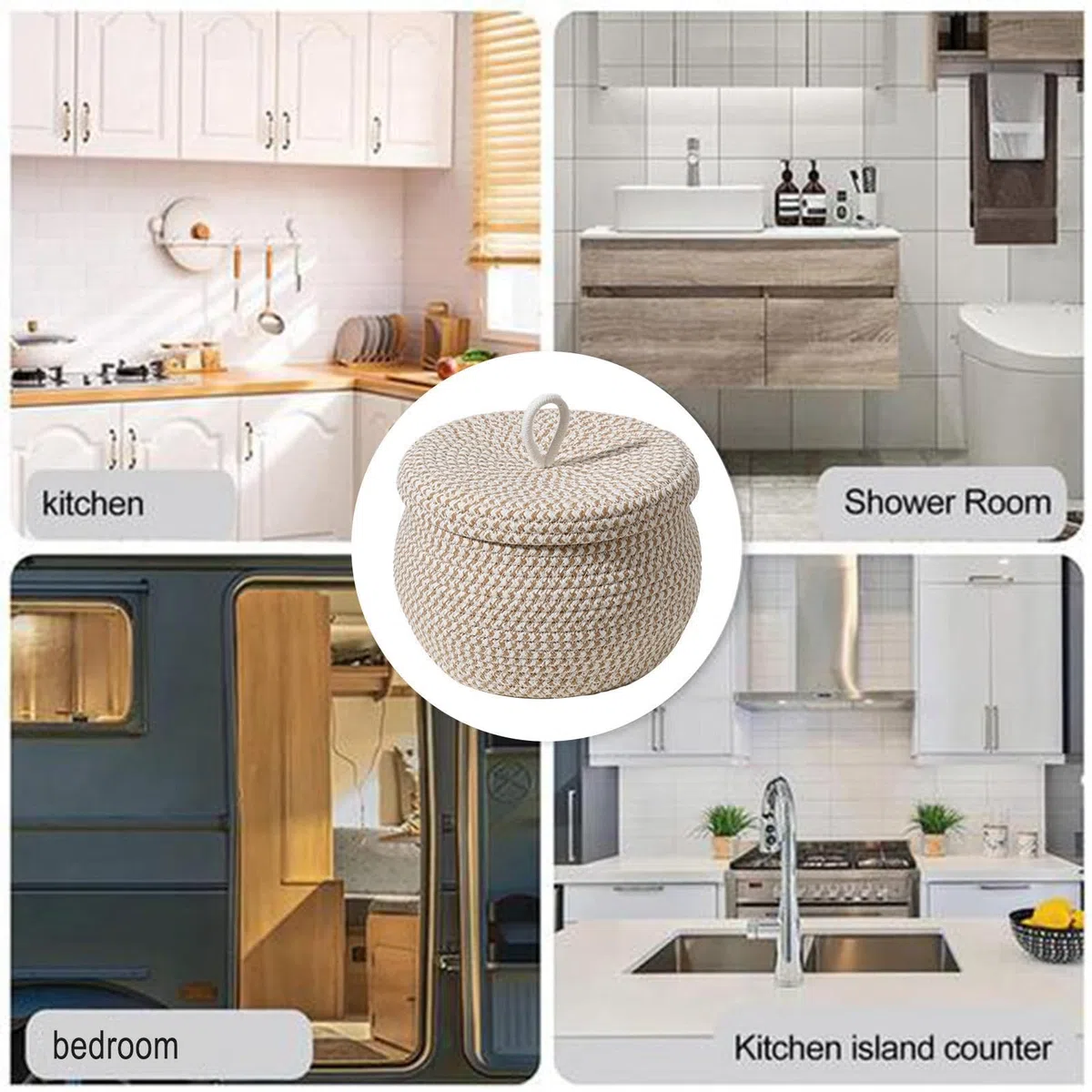 Cesta Tejida Para Almacenamiento - Pequeño Organizador Cubierto Con Tapa | Elegante cesta para mostrador para dormitorio, baño, tocador, sala de estar, oficina, perfecta para organización y de