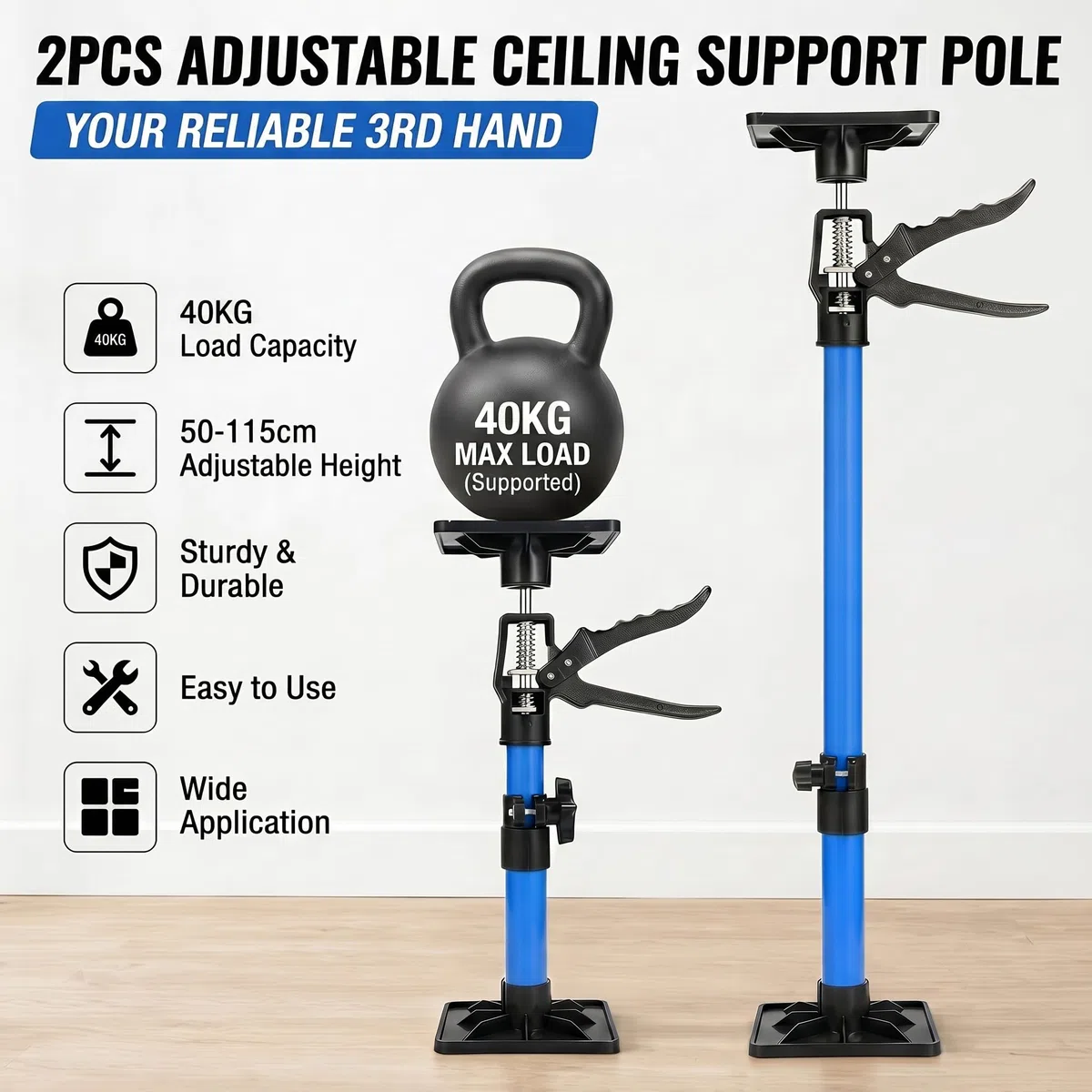 2 soportes telescópicos de 50 – 115 cm, capacidad de carga de techo, soporte de montaje con una sola mano, soporte telescópico, tensor de techo, tensor de armas, antideslizante, soporte telescópico