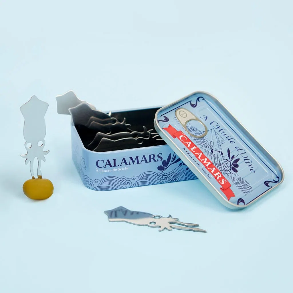 Balvi Tenedor aperitivo Conserverie Calamars Diseño retro de conserva de calamares Lata/inox