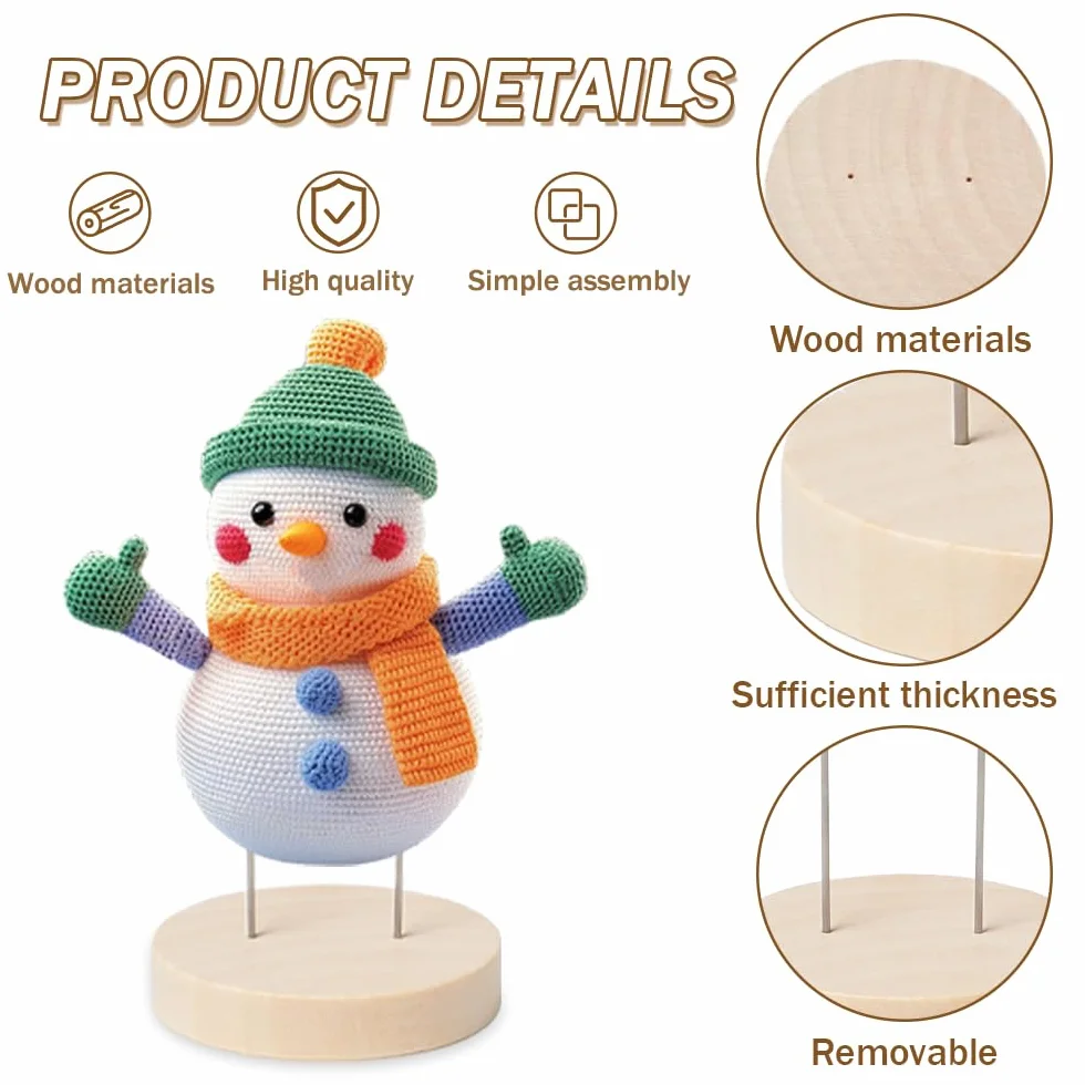 20 Piezas Soporte para Muñecas de Ganchillo de Madera Base para Muñecas de Fieltro 5 cm con Doble Aguja de Acero Soporte de Exhibición Madera para Muñeca Ganchillo Hecho a Mano Muñeco Fieltro