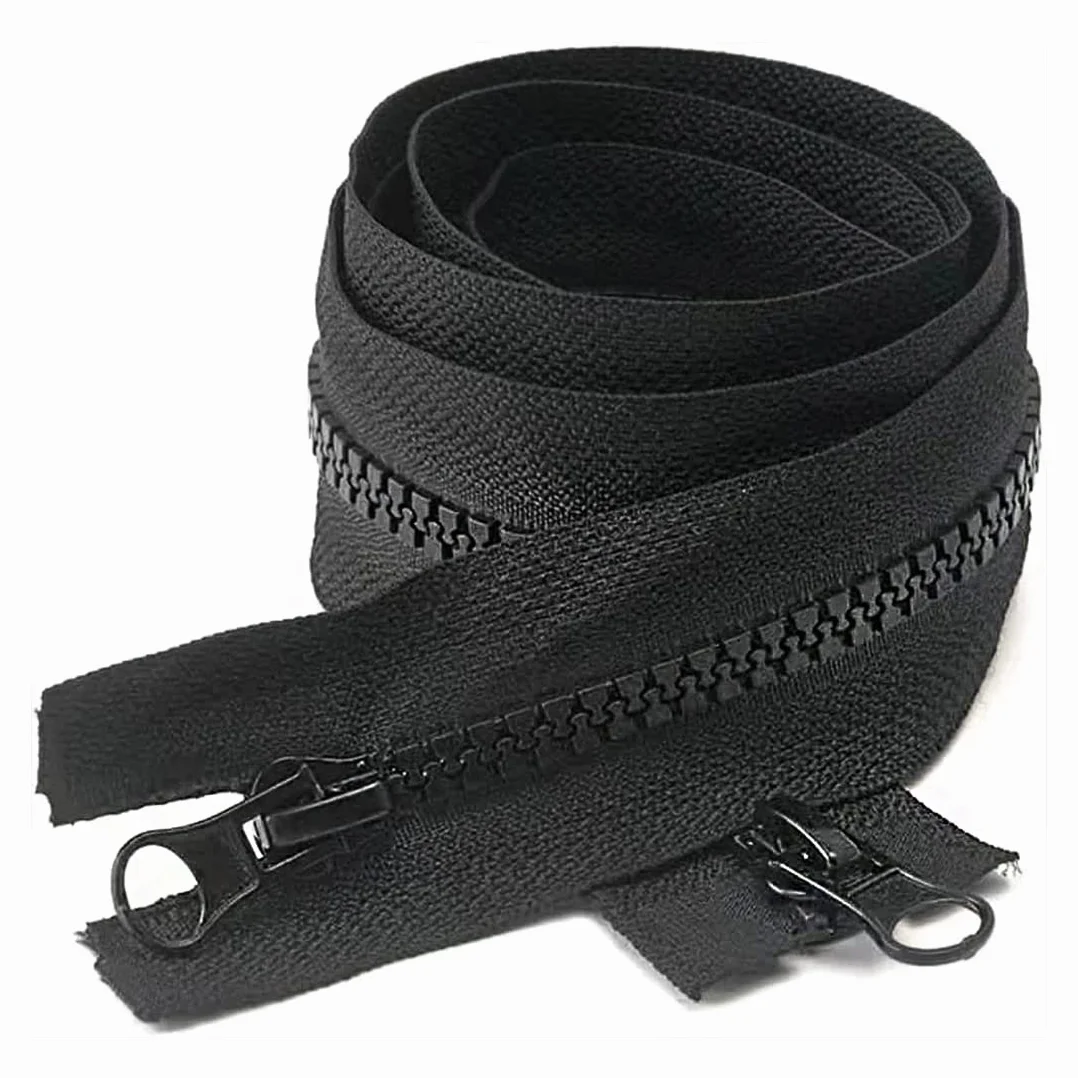 2 cremalleras de plástico de doble apertura, disponibles en diferentes tamaños, malla 5 #, cremallera para la costura, cremallera inyectada, (negro, 2 unidades-70 cm)