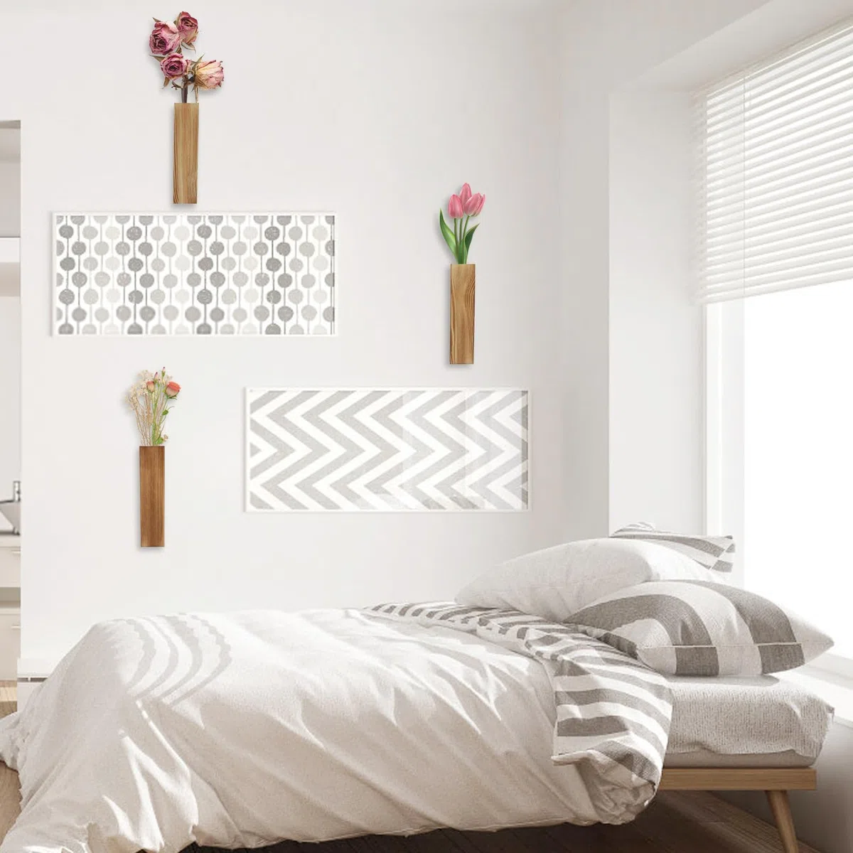 HENGBIRD Jarrones de Pared de Madera Modernos para Plantas Interiores, Decoración del Hogar, 2,5 x 5,6 x 29,5 cm