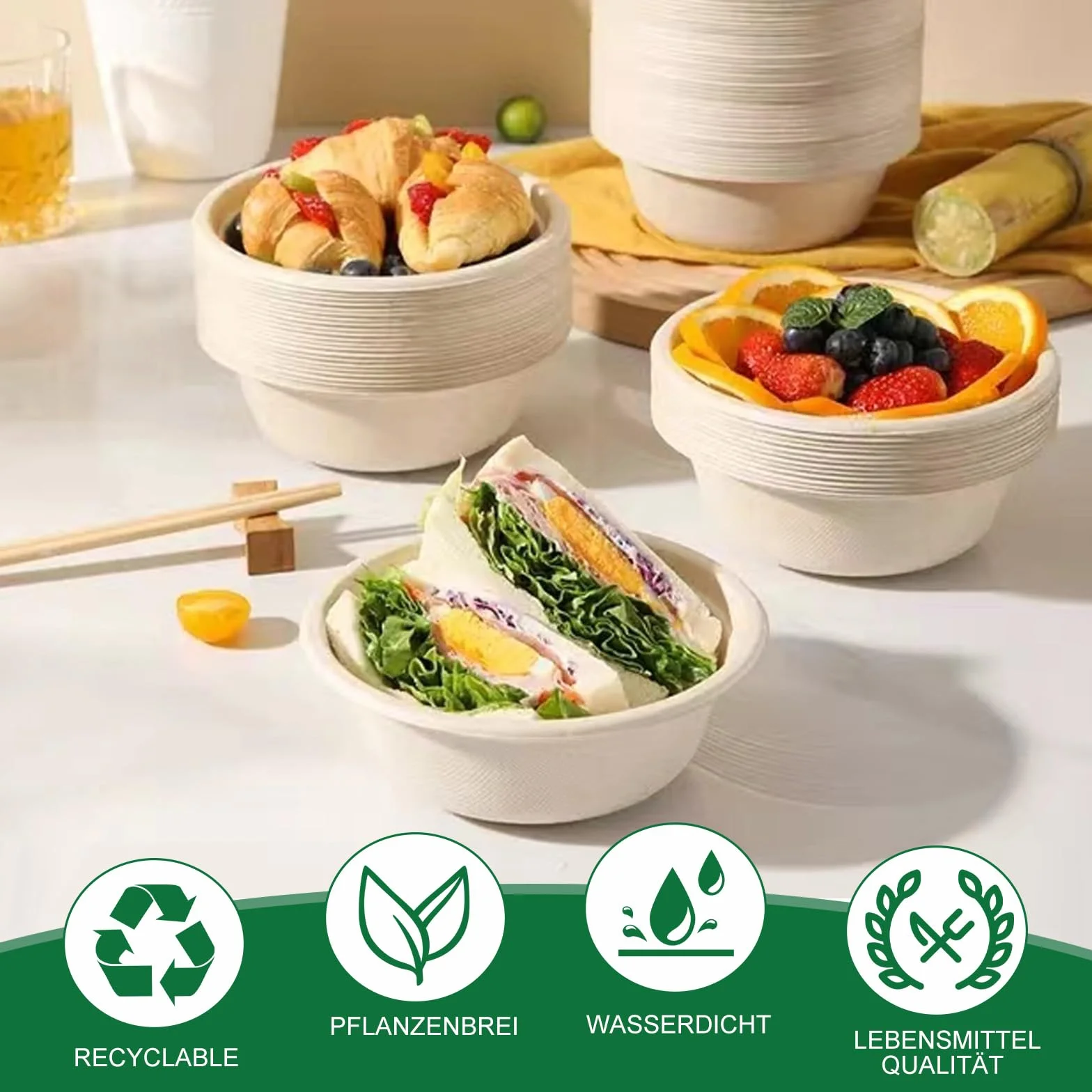 100 cuencos desechables ecológicos para sopa de caña de azúcar, 350 ml, cuencos de cartón desechables, cuencos de sopa orgánicos, compostables