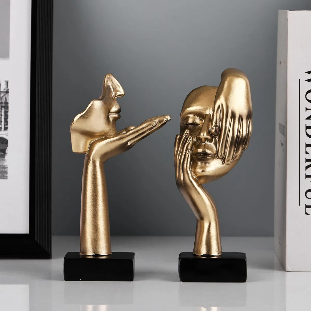 2 estatuas de Pensador, Escultura de Arte Abstracto Negro Dorado decoración Moderna del hogar, decoración de Escritorio, d Año Nuevo (2 Piezas Doradas)