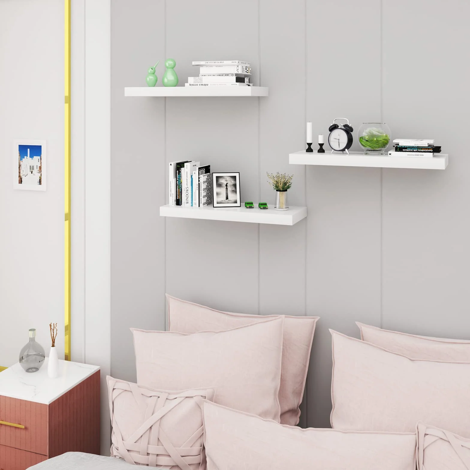 WOLTU Estante de Pared Tablero Flotante Libre de CD DVD Libro Tablero de Madera 50x22,9x3,8cm, Blanco, RG9477ws