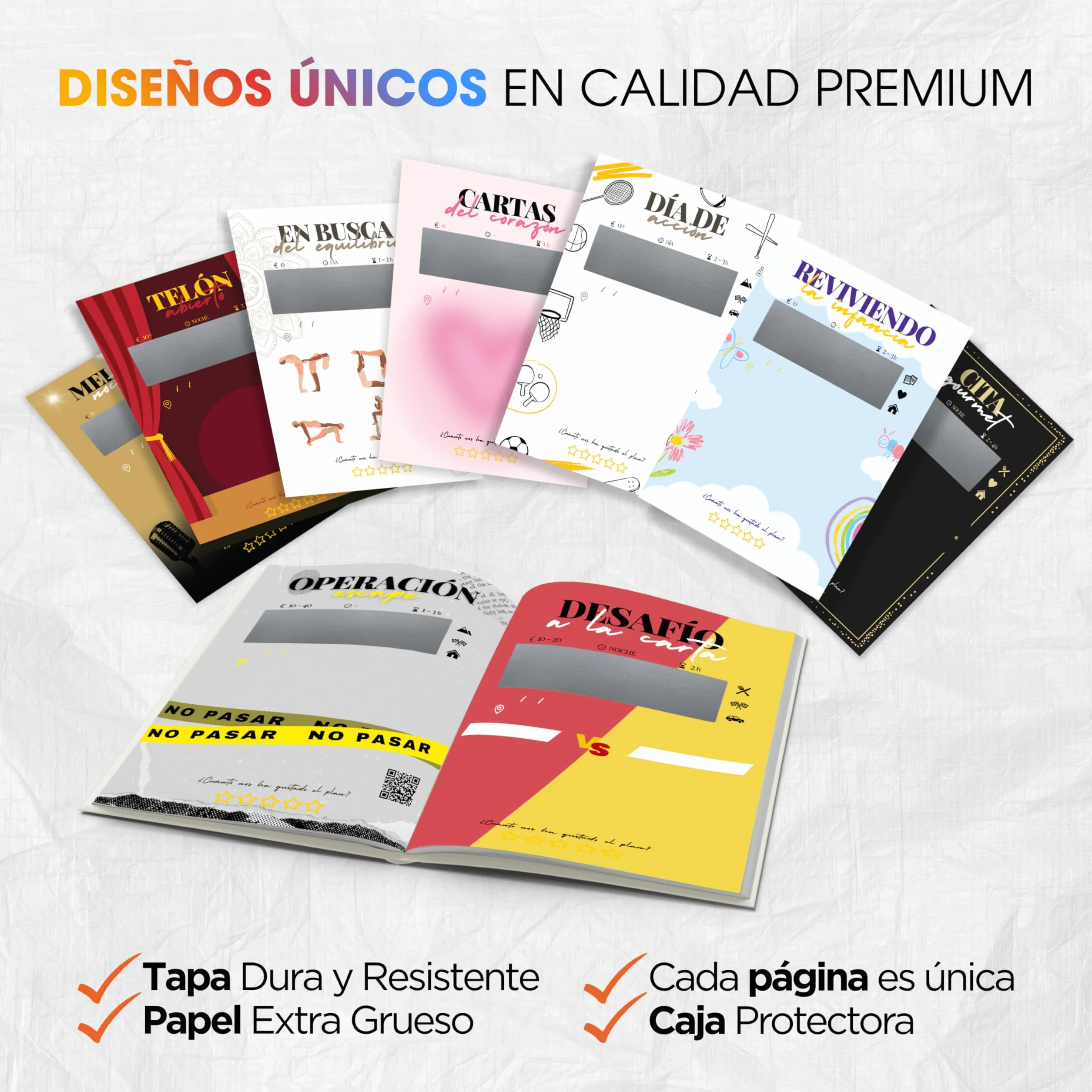 Momentos Únicos, Libro de Retos en Pareja, 50 Planes Sorpresa en Pareja para Rascar, Juegos Parejas Citas, Regalo Original Aniversario o San Valentín, Álbum Fotos Recuerdos Novio Novia Aventuras