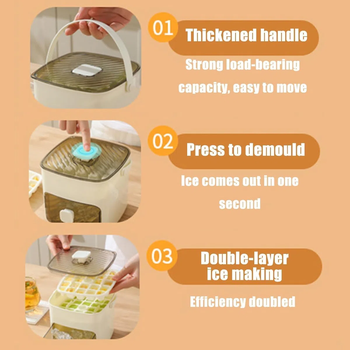 Bandeja para cubitos de hielo con tapa y recipiente,48 moldes para cubitos de hielo de silicona flexible,bandeja portátil pequeña para cubitos de hielo,máquina para hacer cubitos de hielo reutilizable