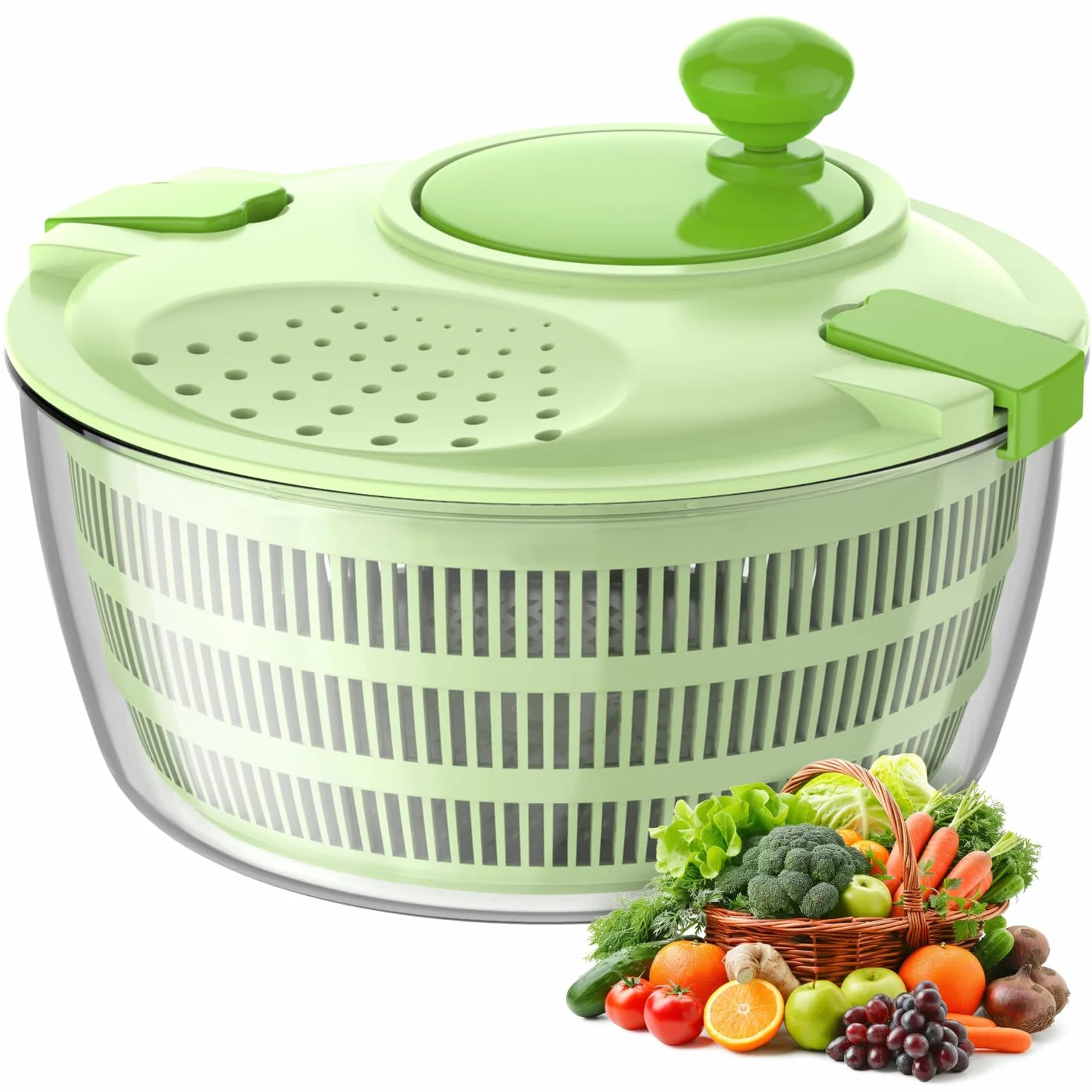 Centrifugadora Lechuga, Gran Capacidad 4,5L Escurridor Verduras, Escurridor Lechuga con Bol y Cesta de Malla, Lava y Seca Rápidamente Verduras y Frutas