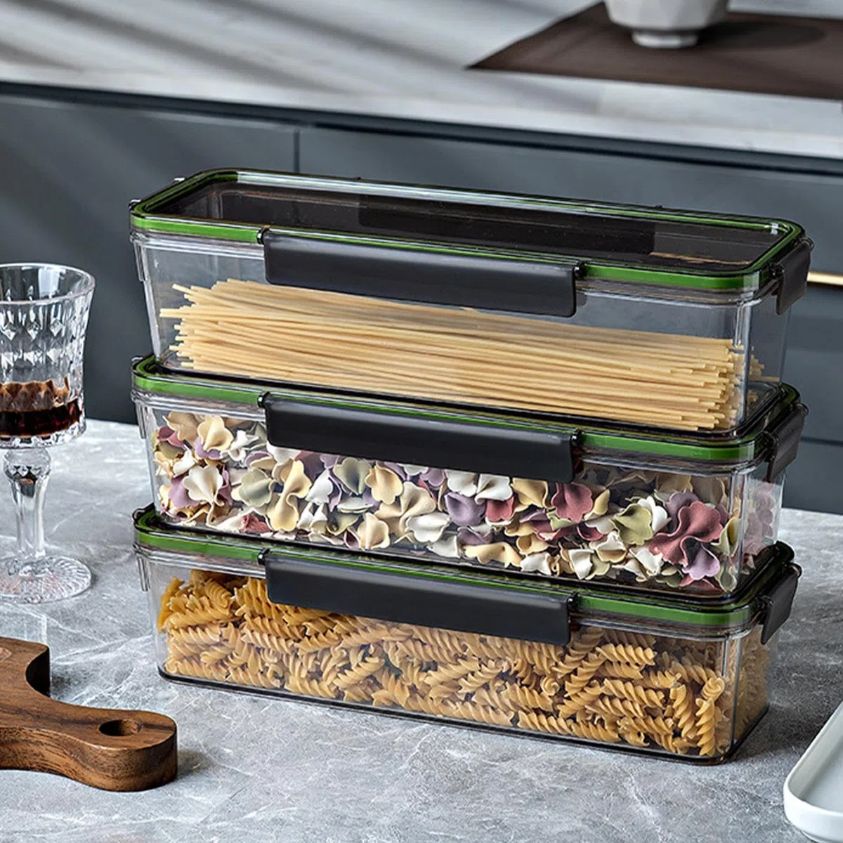 Contenedor de pasta, caja hermética de almacenamiento de alimentos con gran capacidad de 1,5 L, contenedor de espaguetis, recipiente de almacenamiento multiusos para fideos, contenedor de