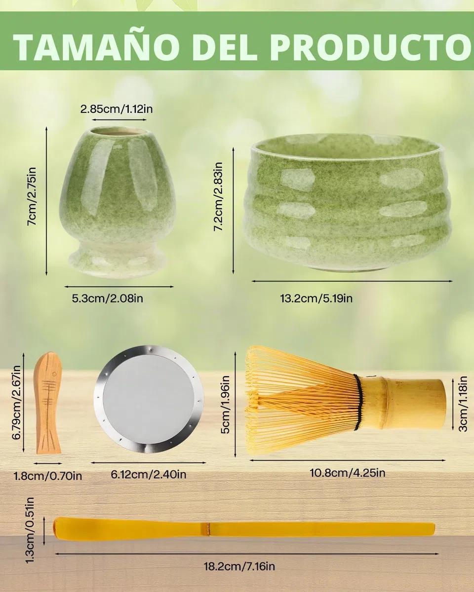 Matcha Kit, 5 Piezas Juego de té Matcha japonés, Cuenco Matcha, Cuchara Tradicional, Contenedor Matcha, Kit de Ceremonia de Matcha Hecho a Mano Para Ceremonia de té japonés Tradicional