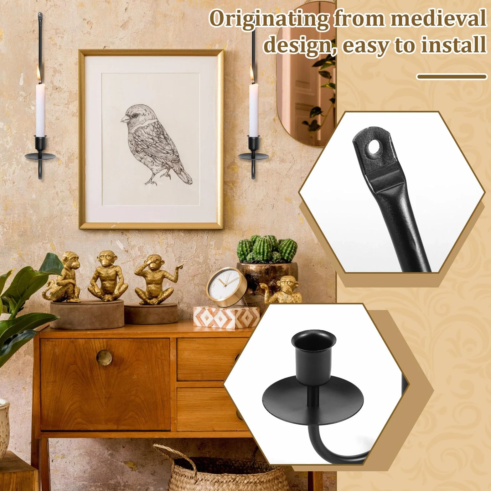 2 piezas candelabro de hierro mental pared vela colgante candelabro de pared en forma de L columna de pared candelabro 40 x 7 x 11 cm negro arte de pared candelabro para dormitorio comedor sala de