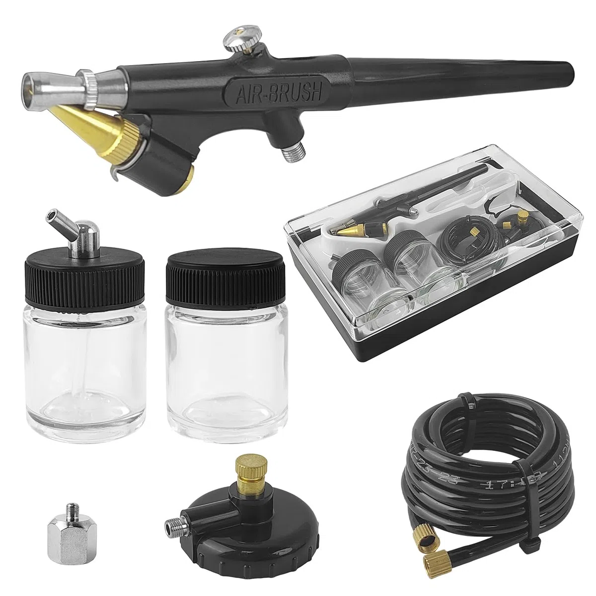 Kit de Aerografo Profesional, Airbrush con Adaptador de Entrada de Aire e Interruptor de Presión de Aire, para Modelismo, Maquillaje, Pintura de Automóviles (1)