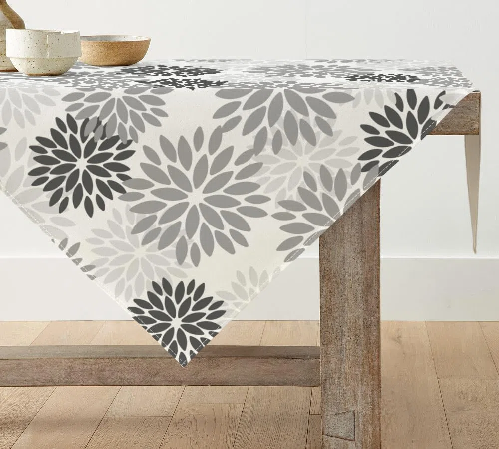 Artoid Mode Flores Gris Dalia Ropa de Mesa de Halloween, Temporada Otoño Cocina Mesa Decoración Interior Vacaciones Fiesta Decoración 120x120 cm