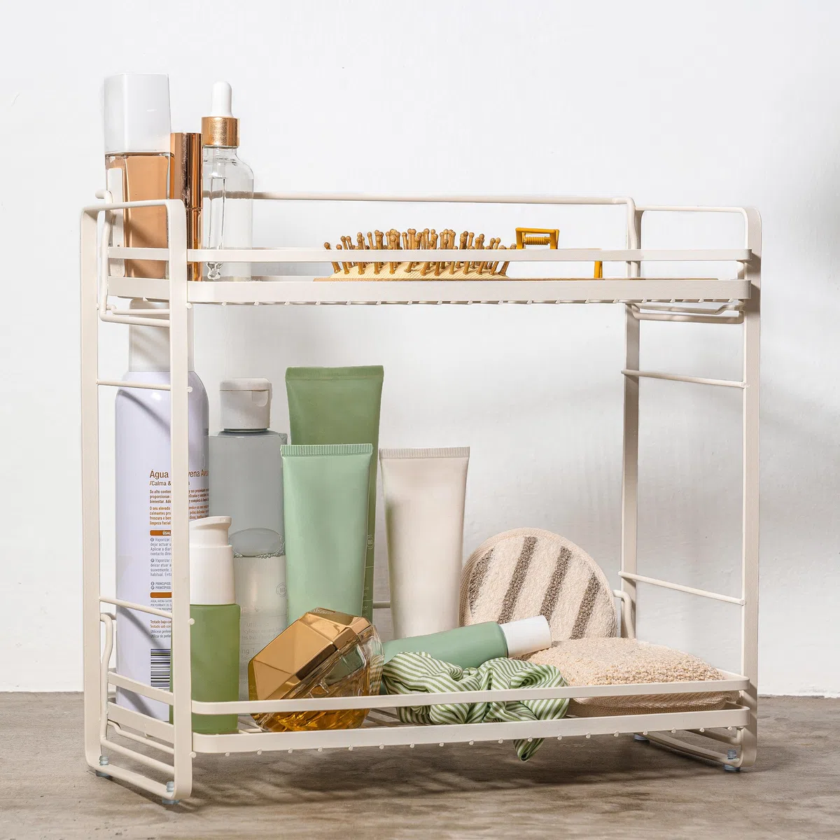 zccz Organizador de encimera de baño de 2 niveles, estante desmontable, soporte de cosméticos, bandeja de tocador, organizador de especias para cocina, práctico estante de almacenamiento doméstico