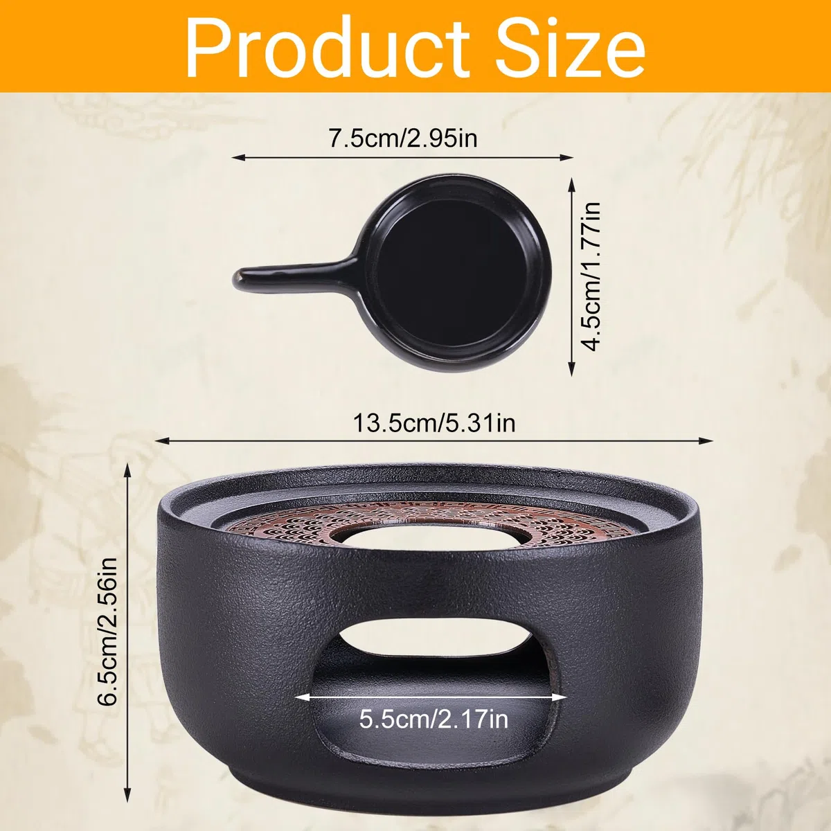 Calientaplat Calentador de Tetera, Calentador de Té de Cerámica con Portavelas, Porcelana Calentadores para Mantener Calientes Té, Café y Leche - Negro (Sin Vela)