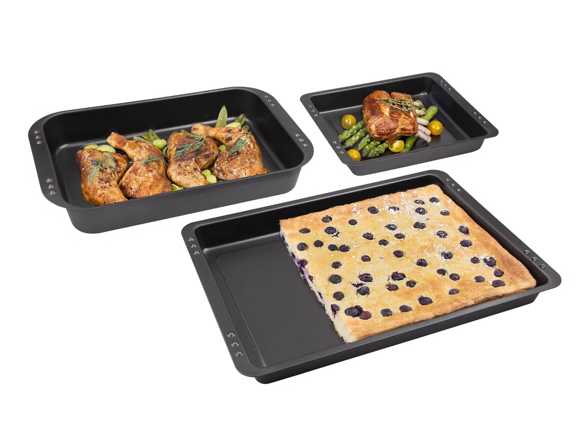 CHG 9905-104 - Juego de 3 bandejas Altas para Horno, Color Gris Oscuro Metalizado