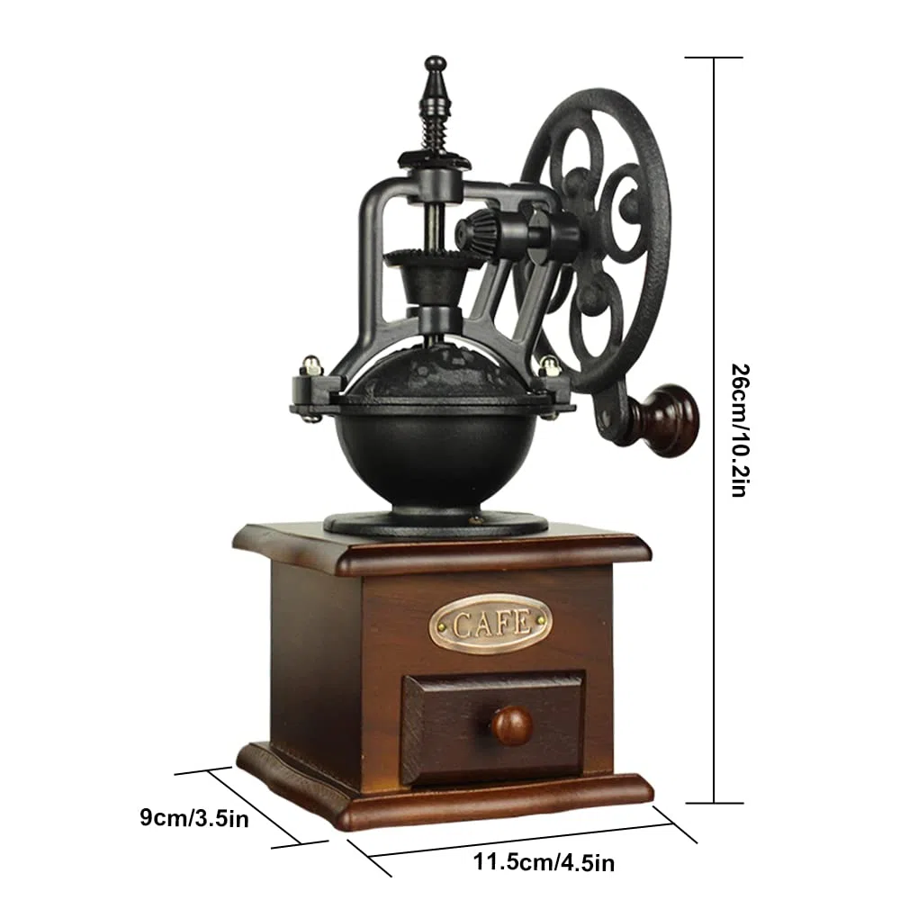 Molinillo de café manual Coffee Grinder Encantadora molino de café retro en diseño antiguo hecho de madera y hierro fundido Espressomühle para granos de café