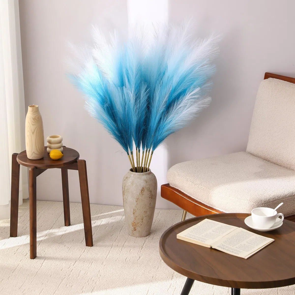 8 Piezas 113CM Grandes Pampas Secas Artificial Hierba de Pampas Grandes Artificial Flores Secas Decoracion para Jarrones,Mesa,Bodas,Boho Decoracion (Azul Degradado)