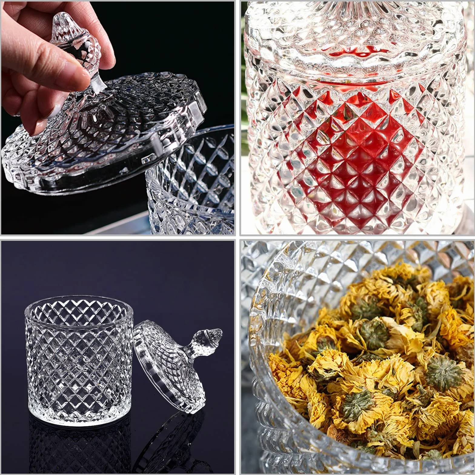 2 Piezas Tarros de Cristal para Dulces con Tapa, Recipiente de Almacenamiento para Caramelos, 300ml Tarros Decorativos Transparente para Caramelos, Galletas, Decoración del Hogar