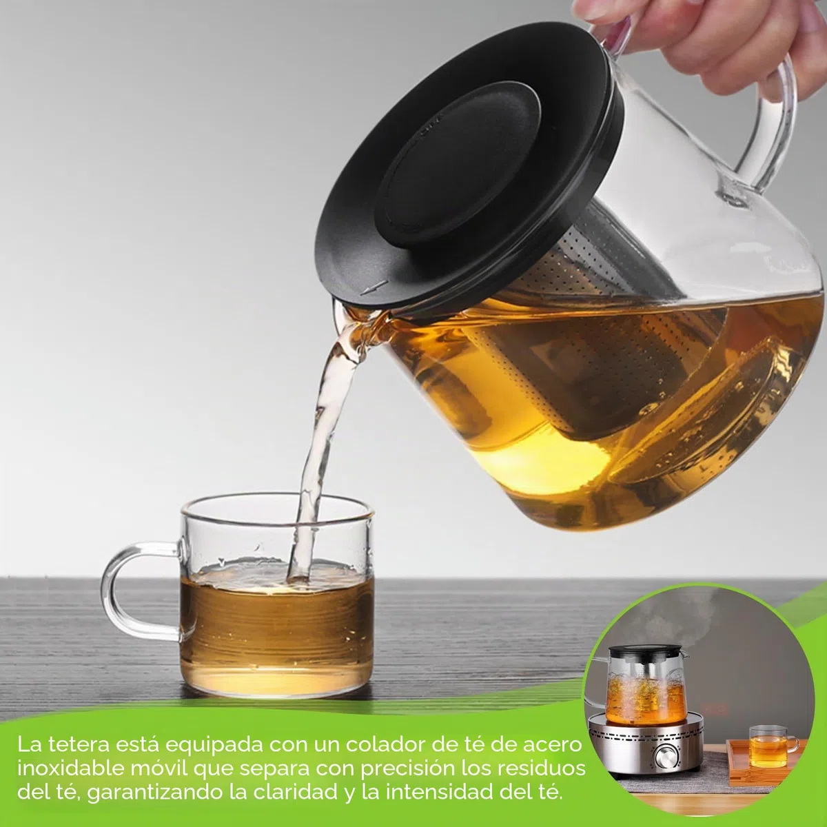 GBKDQQ Tetera de cristal de 1,5 l, tetera con filtro de vidrio de borosilicato, servicio de té, con filtro de cristal, ideal para preparar té suelto