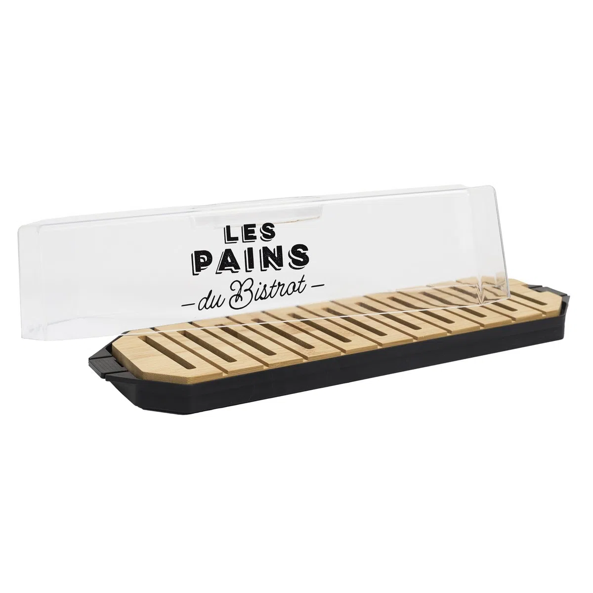 COOK CONCEPT - KA0644 Caja de Pan con Tapa Transparente y Bandeja de Madera - Diseño Elegante para Conservación de Panes y Bollería - 403 x 97 x 121 cm - Transparente Negro