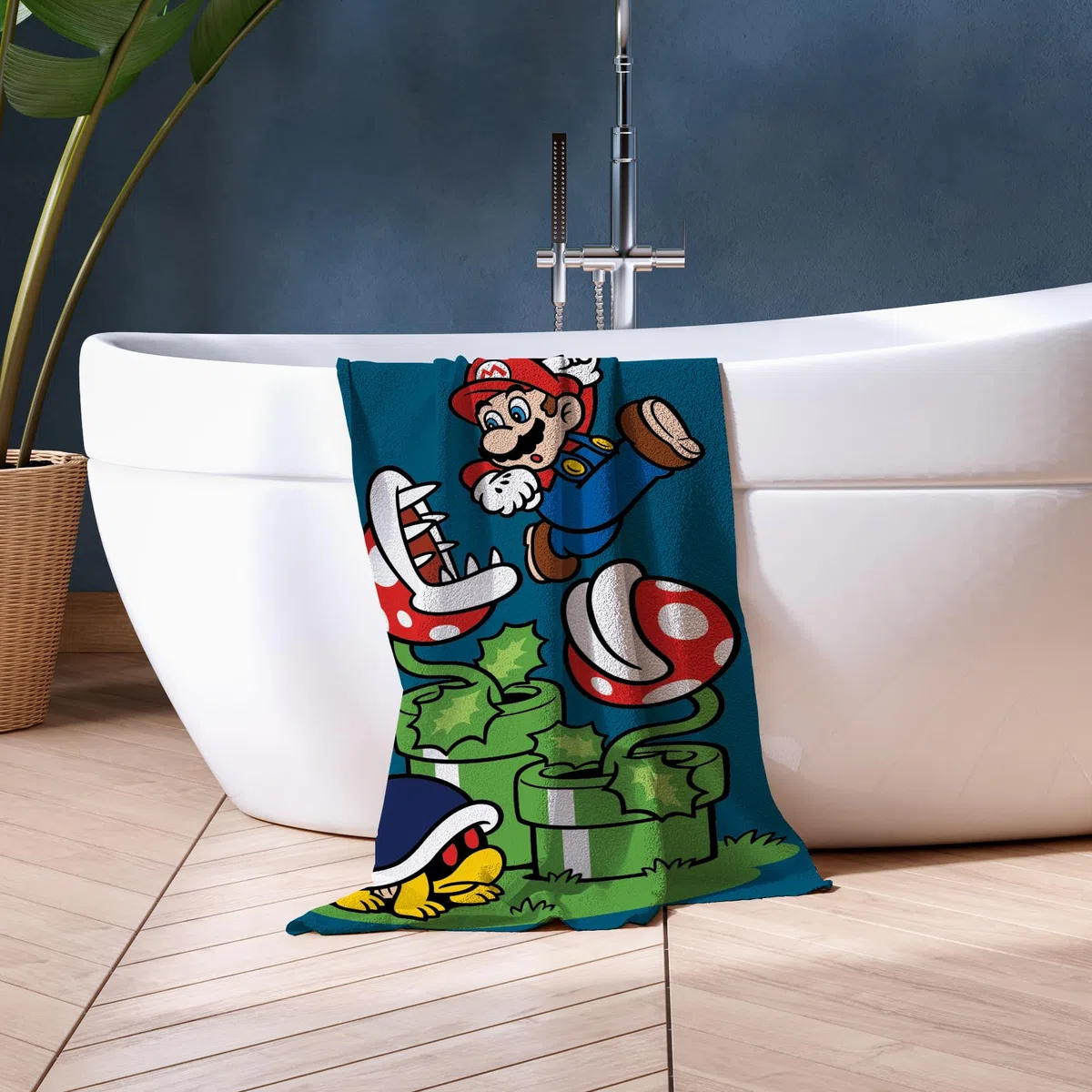 Character World Toalla Oficial de Nintendo Super Mario para niños, sensación súper Suave, diseño de Salto, hogar, baño, Playa y Piscina, tamaño único, 70 cm x 140 cm