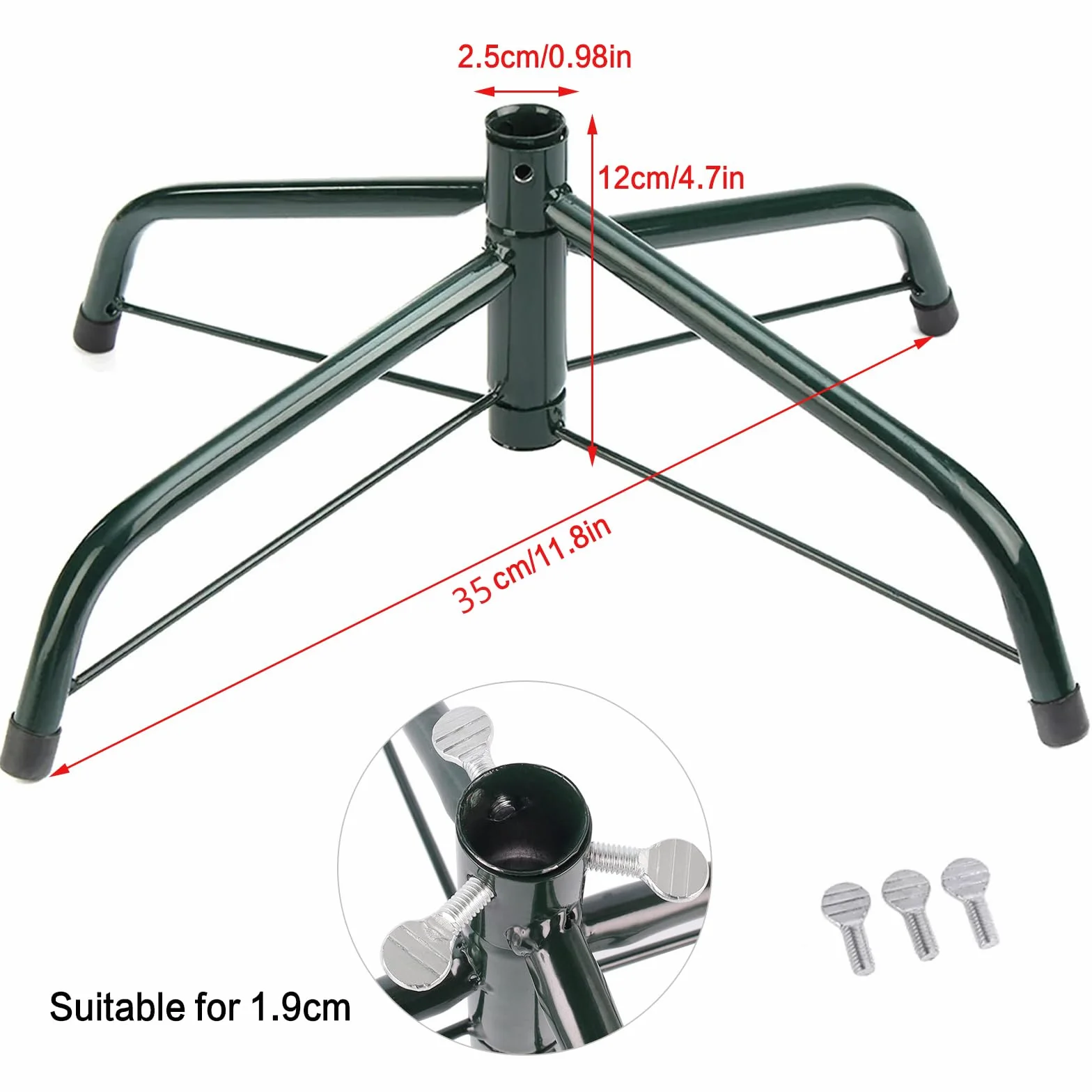Hainue Soporte para árbol de Navidad, Estable 35 cm, Soporte de Metal con Patas de Goma, Tornillos Grandes, para decoración de Navidad, decoración para decoración de Navidad