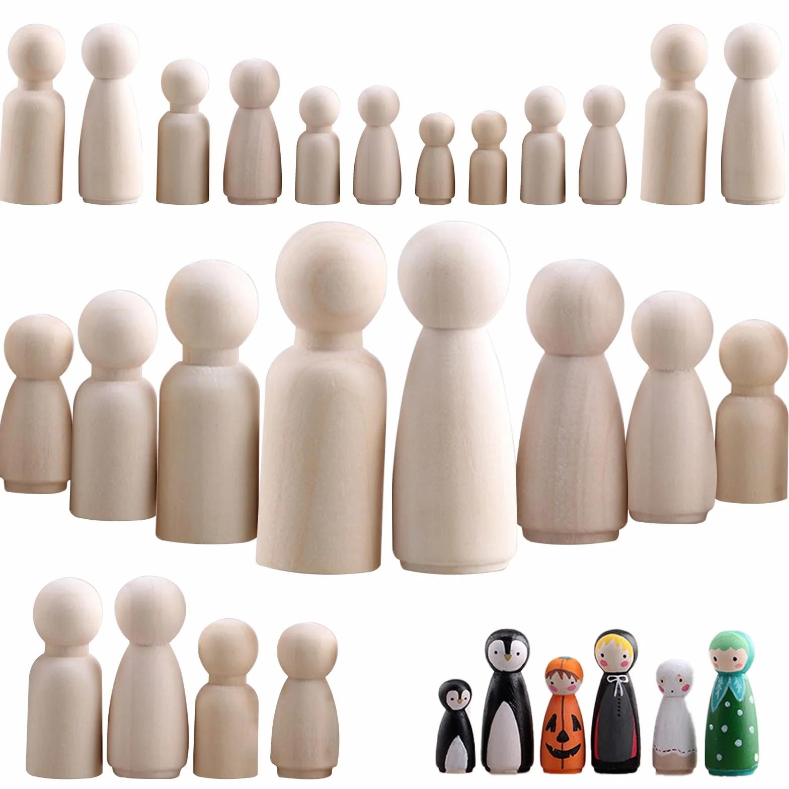 50 Pcs Figuras de Madera, Muñecos Madera, Muñecas de Natural de Bricolaje, para Decoración de Bricolaje, para DIY Manualidades, 4 Estilos