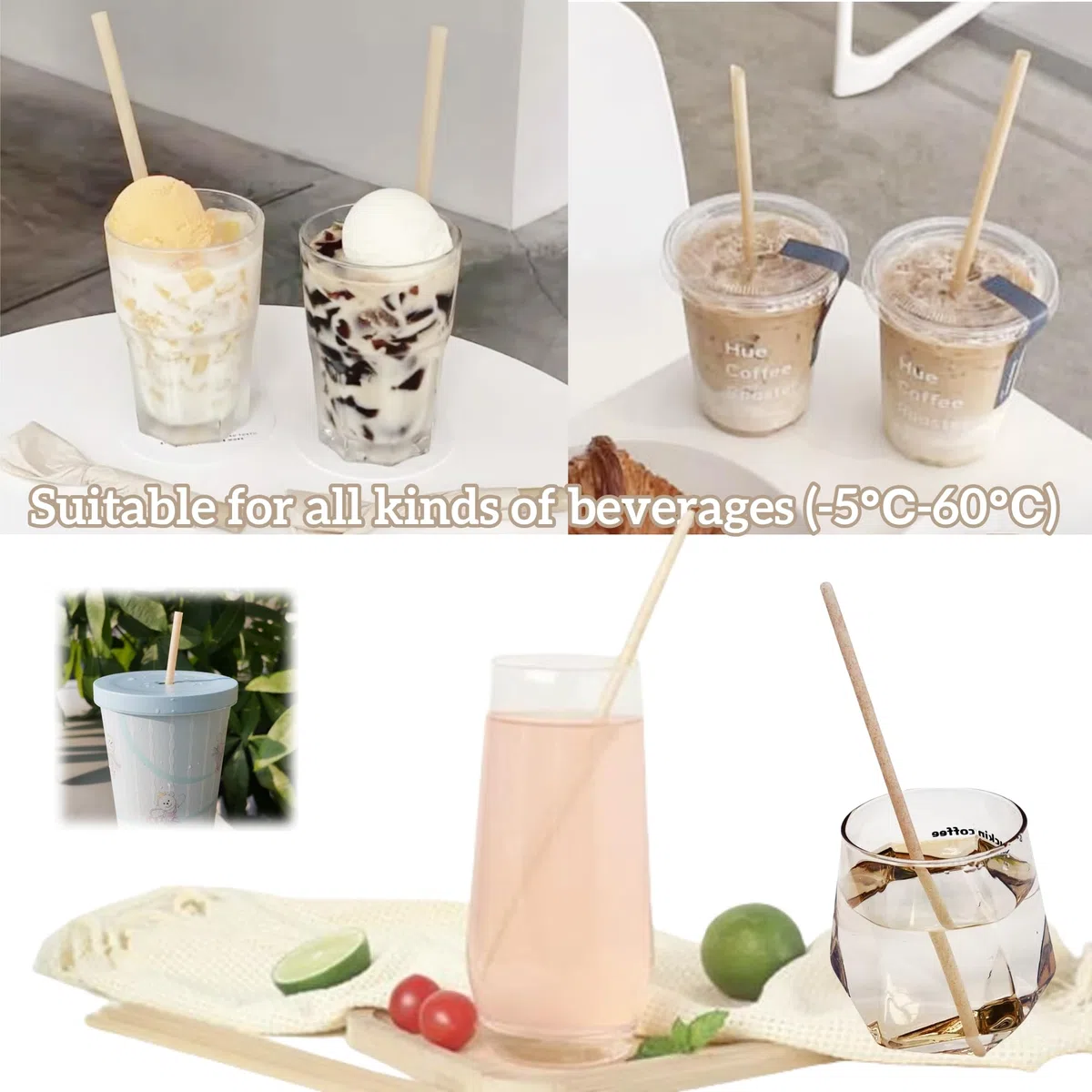 400Pcs Pajitas desechables de bagazo, pajita plana recta de 21 cm, 5,5 mm de diámetro, pajita biodegradable de caña de azúcar para fiestas, zumos de frutas, cócteles, cocina, club (400)