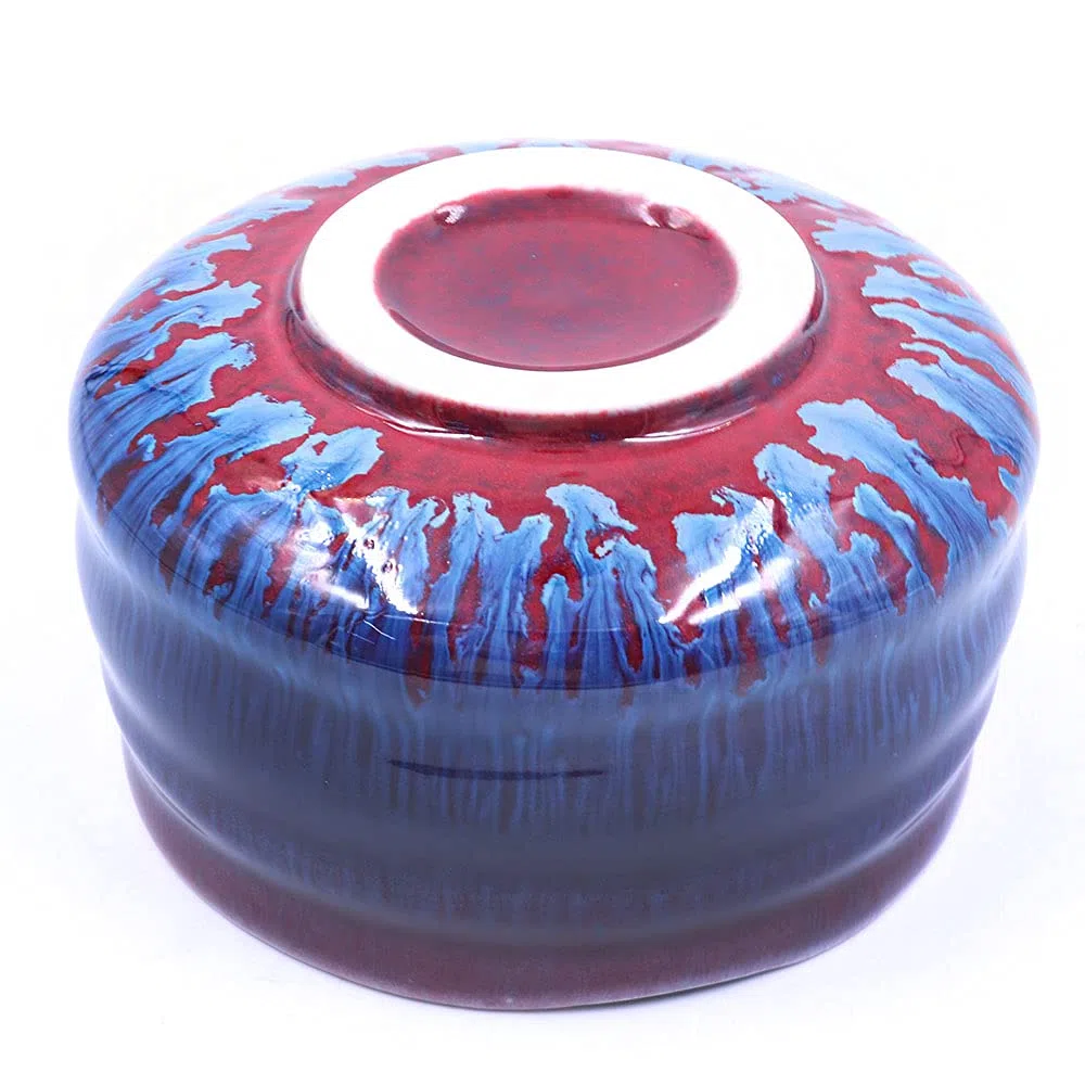 Auténtico tazón de té tradicional japonés, hecho a mano en Japón, esmalte rojo púrpura