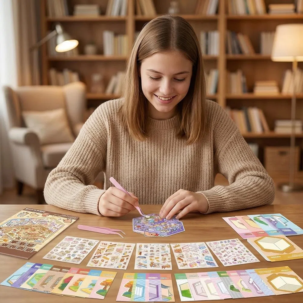 Pegatinas 3D con motivos, 40 sets Libro de pegatinas 3D para aficionados al bricolaje, pegatinas autoadhesivas de PET para aliviar el estrés, pegatinas creativas para la decoración del hogar