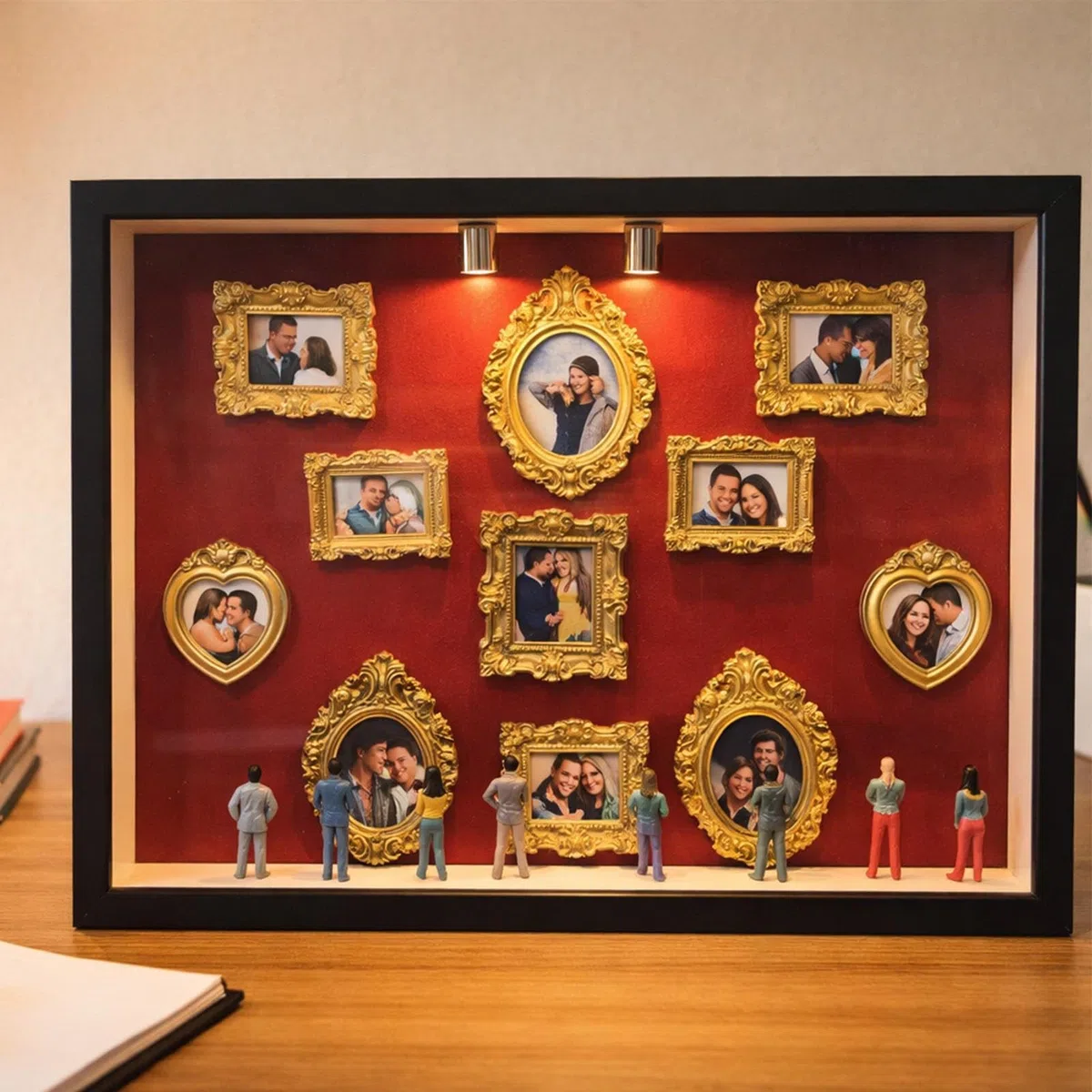 Genérico De Silueta De Mini Museo, Estuche De Fotos De Recuerdo Con Luz LED, 11 Piezas De Marcos Miniaturas Con 8 Figurillas, Para Álbumes De Fotos, Regalos De Boda Y Decoración De Habitación