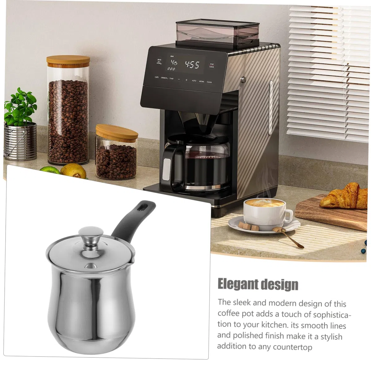 GALPADA Cafetera Turca de Acero Inoxidable de 360 Ml con Asa Ergonómica y Tapa, Adecuado para Café y Bebidas Calientes en Hogar u Oficina