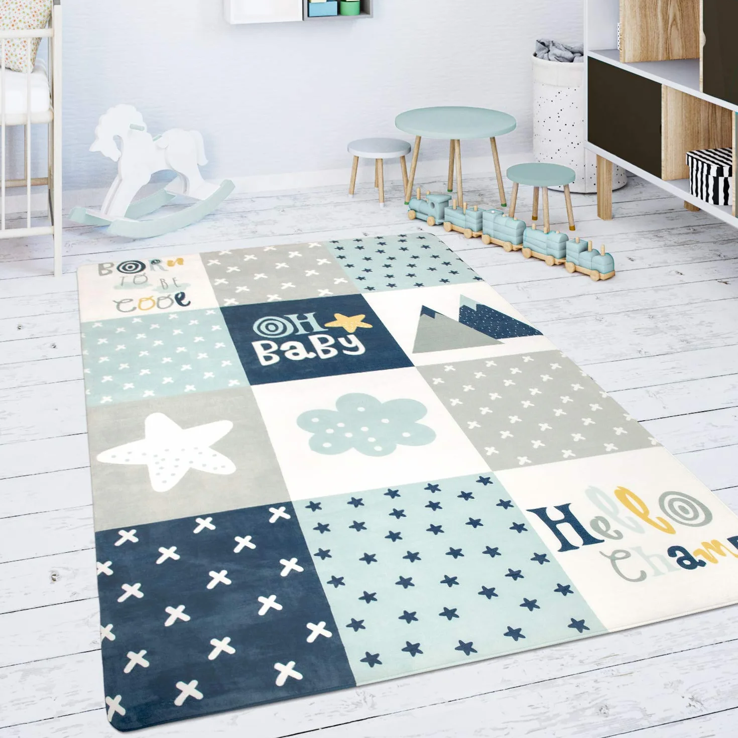 Paco Home Alfombra para Habitación Infantil Juegos Bebé Animales Arco Iris Corazón, tamaño:120x160 cm, Color:Azul